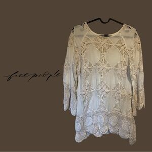 Free People Crochet Lace Boho Tunic Top Ivory XS